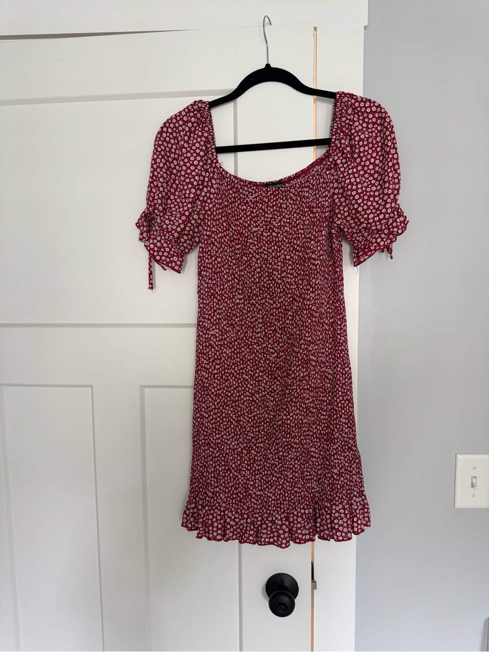 Chocolate Red Floral Square-Neck Mini Dress